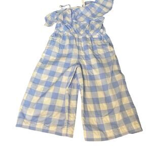 Janie and Jack blue white gingham check wide‎ leg jumpsuit SIZE 4